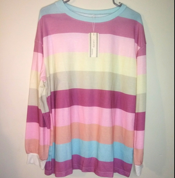 Long Sleeve multi colored lightweight round Neck Pullover sweater blouse - Picture 4 of 15